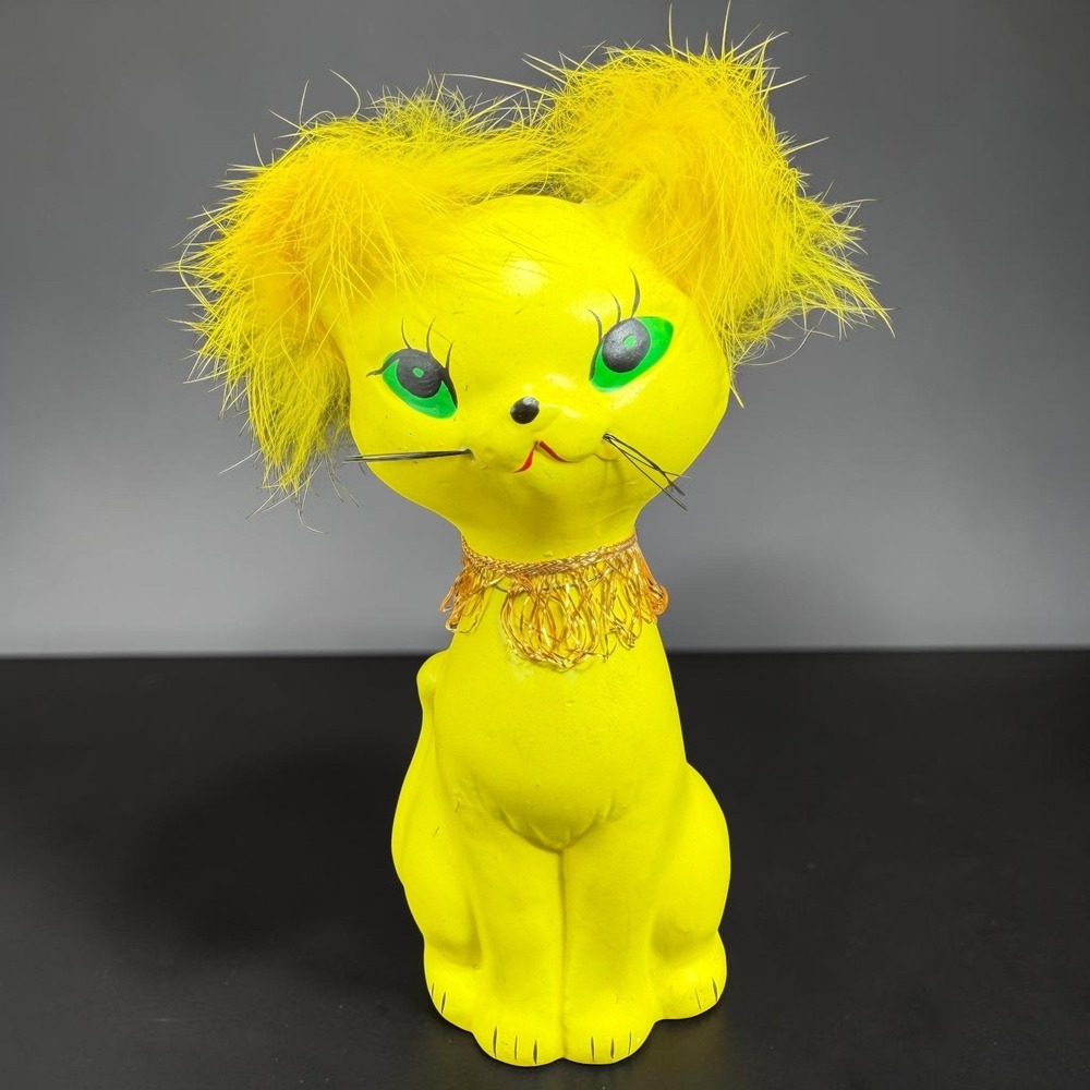 Vintage Norleans Japan Yellow Cat Figurine Feather‎ Ears Mid Century Kitsch 5in